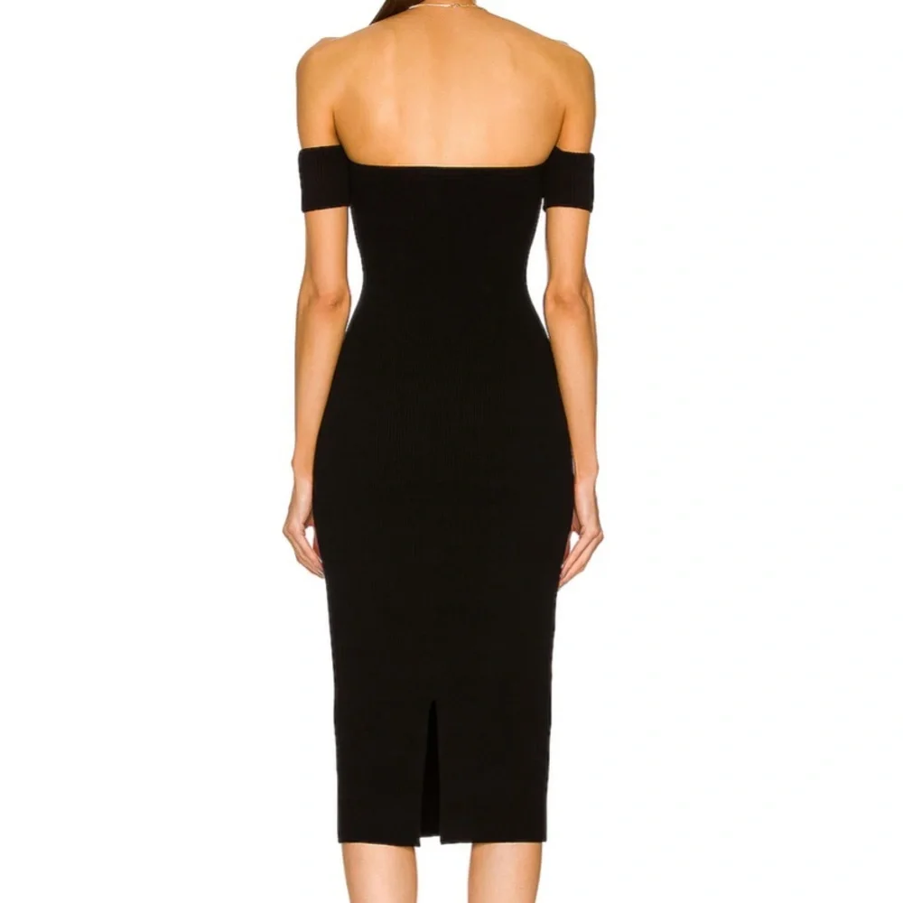 Helmut Lang black ribbed bodycon Contour Pinched Midi Dress - Picture 3 of 10